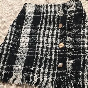 Black & White Tweed Fringe Mini Skirt